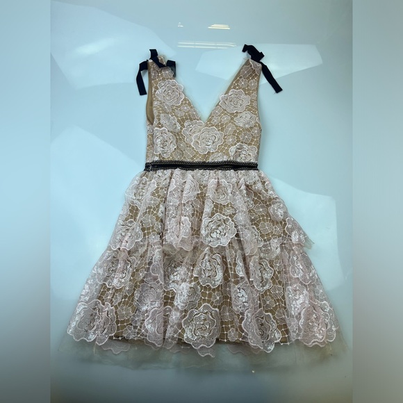 Self-Portrait Starlet Mini Rose Lace Dress N210-36 - Picture 4 of 11